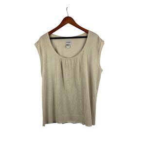 Chicos Metallic Beige Sleeveless Top Size 3 Rayon & Polyester Blend